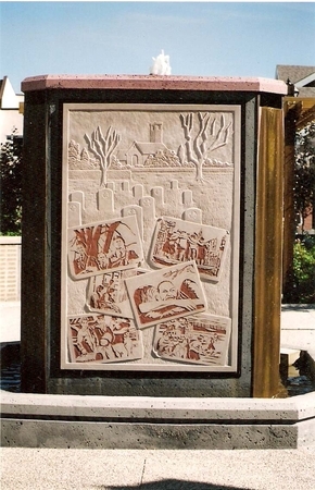 Fountain Colonel Belcher Extended Care Facility Calgary Alberta limestone, powder coated steel..2004