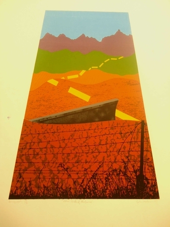 Through the fence. Serigraph print. ed 14. " Calgary series". 1976.