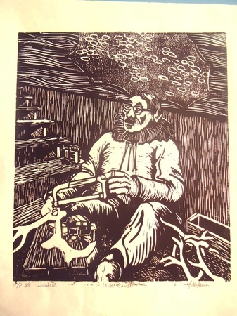 Inuit Antler Carver. Woodcut. 1993. Iqaluit.