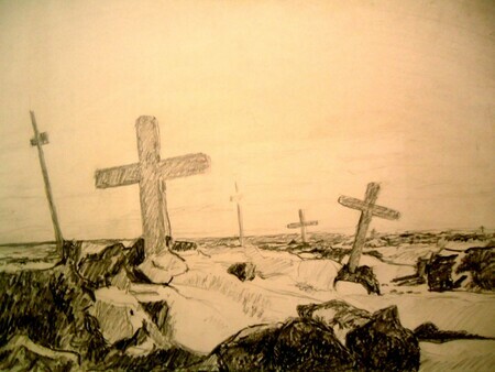 Coral Harbour study. Charcoal on paper. 1988.