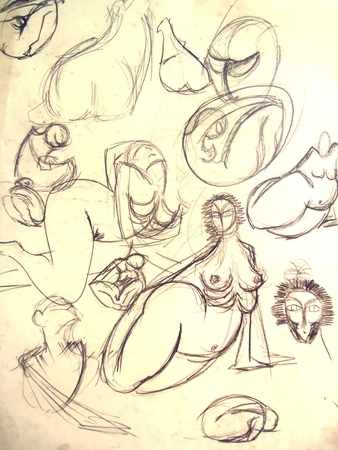 Figure studies. 1985. Charcoal on paper. 22" x30".