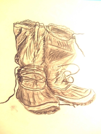White man's Kamiks   Arctic Images 1990.  Charcoal on paper.