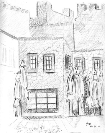 Building below the castle. Pencil on paper.  Fetihya Turkey 2012