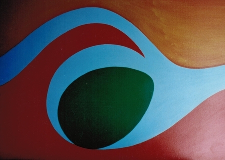Composition # 4. fertility series. Acrylic on canvas. 24" x 36" 1978.