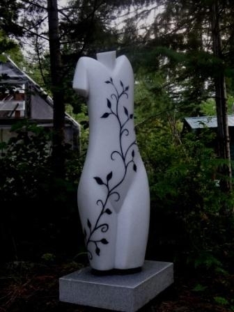 Gaia,  Engraved white marble. h 1 metre.