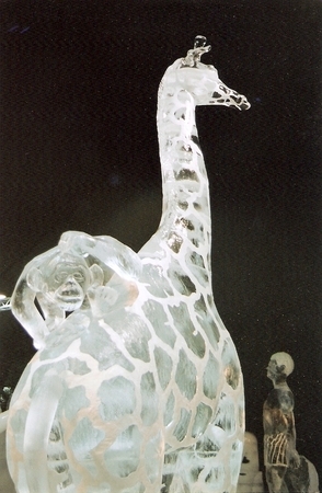 Giraffe with Monkey...Oviedo Spain  2007   Ice