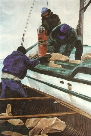 Quarrying stone on Baffin Island. Acrylic on Canvas. 1996