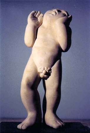 Man Calling into the Wind  Limestone h. 35cm 1988. Private Collection