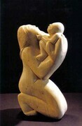 Mother and Child  The Offering Limestone h. 22cm.  Private Collection